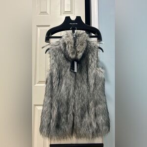 White House Black Market Faux Fur Vest in Black and Gray